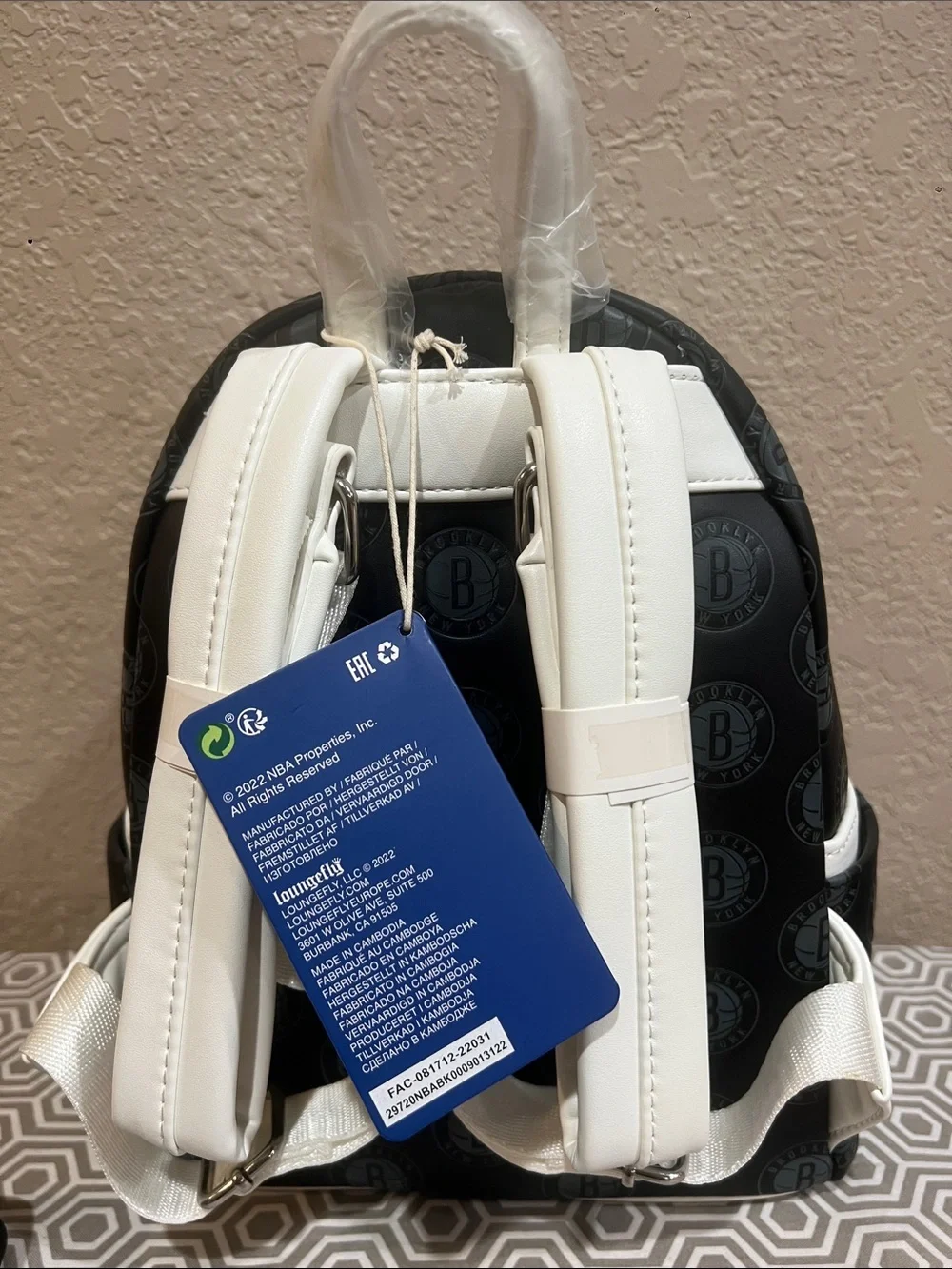 Loungefly Brooklyn Nets Black and White Mini Backpack and logo wallet